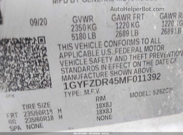 1GYFZDR45MF011392 2021 CADILLAC XT4 White Շարժիչի բաժամունքի տեսք