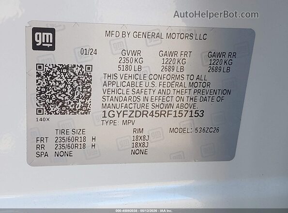 1GYFZDR45RF157153 2024 CADILLAC XT4 White Вид підкапотного простору