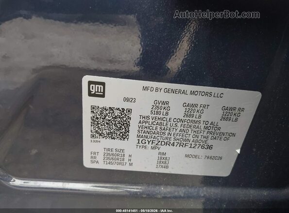 1GYFZDR47RF127636 2024 CADILLAC XT4 Dark Blue Вид подкапотного пространства