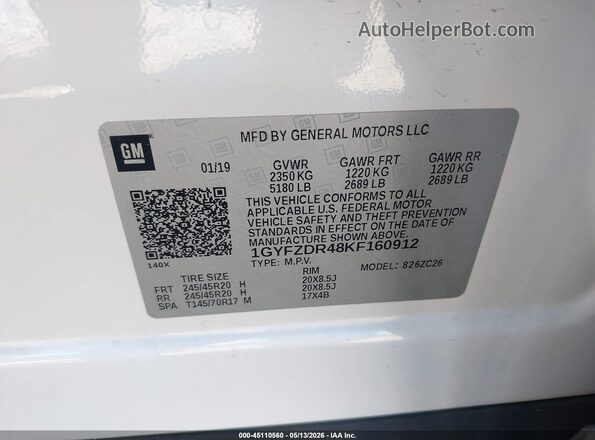 1GYFZDR48KF160912 2019 CADILLAC XT4 White ძრავის განყოფილების ხედი