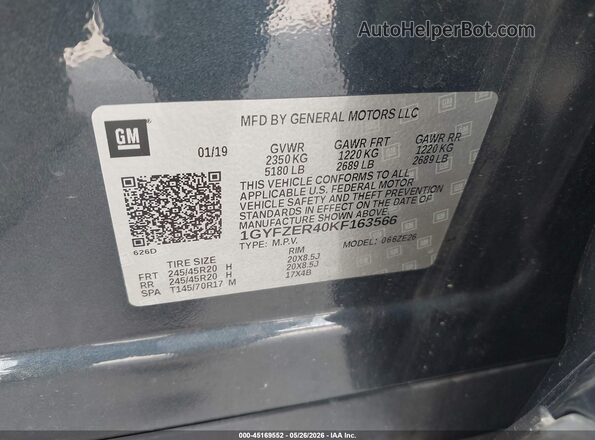 1GYFZER40KF163566 2019 CADILLAC XT4 Gray Շարժիչի բաժամունքի տեսք