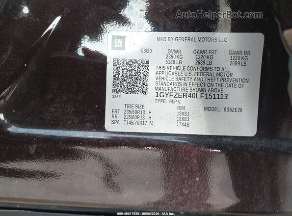 1GYFZER40LF151113 2020 CADILLAC XT4 Темно-бордовый Вид подкапотного пространства