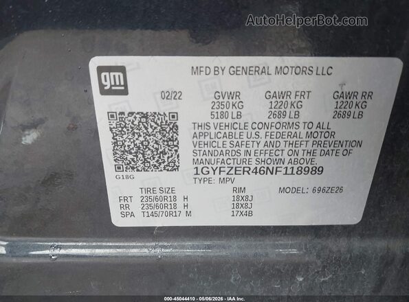 1GYFZER46NF118989 2022 CADILLAC XT4 Dark Blue Вид підкапотного простору