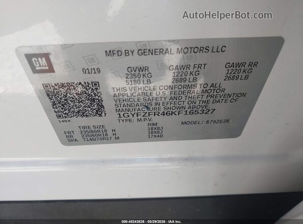 1GYFZFR46KF165327 2019 CADILLAC XT4 White 