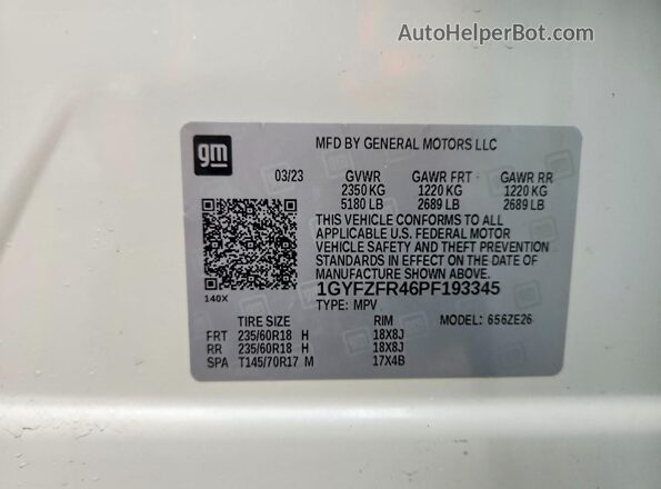 1GYFZFR46PF193345 2023 CADILLAC XT4 White 