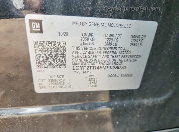1GYFZFR48MF028070 2021 CADILLAC XT4 Black VIN sticker view