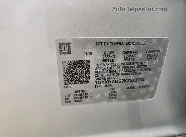 1GYKNARS2KZ213934 2019 CADILLAC XT5 Silver 