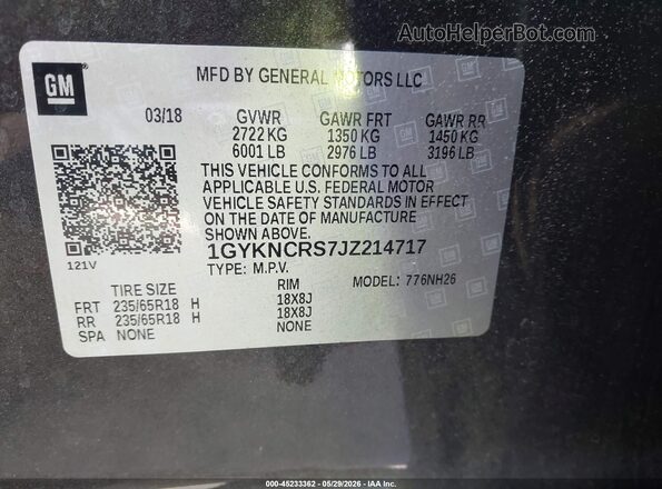 1GYKNCRS7JZ214717 2018 CADILLAC XT5 Серый Вид подкапотного пространства
