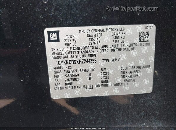 1GYKNCRSXHZ244353 2017 CADILLAC XT5 Black 