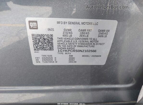 1GYKPCRS0NZ102566 2022 CADILLAC XT6 Gray ძრავის განყოფილების ხედი