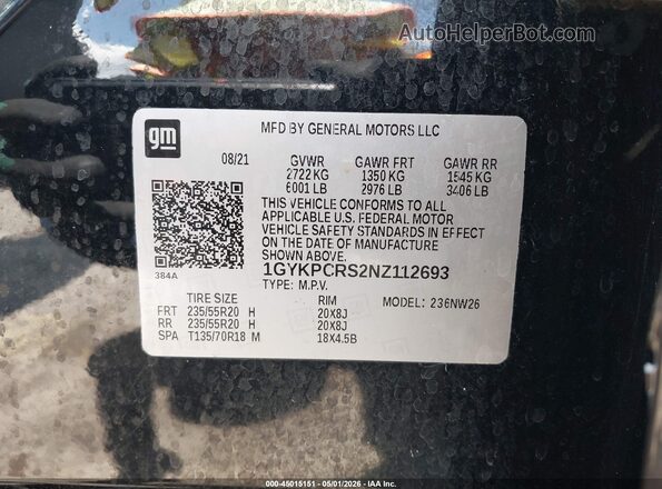 1GYKPCRS2NZ112693 2022 CADILLAC OTHER Black Вид підкапотного простору