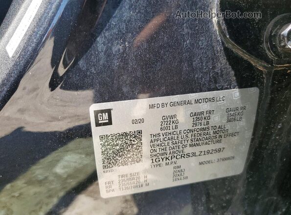 1GYKPCRS3LZ192597 2020 CADILLAC XT6 Black Vista de la etiqueta del VIN