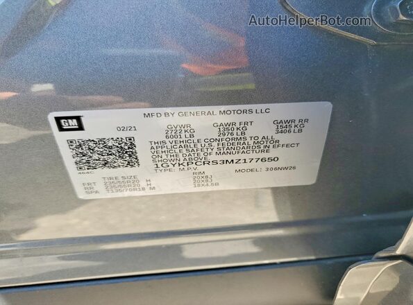1GYKPCRS3MZ177650 2021 CADILLAC OTHER Charcoal ძრავის განყოფილების ხედი