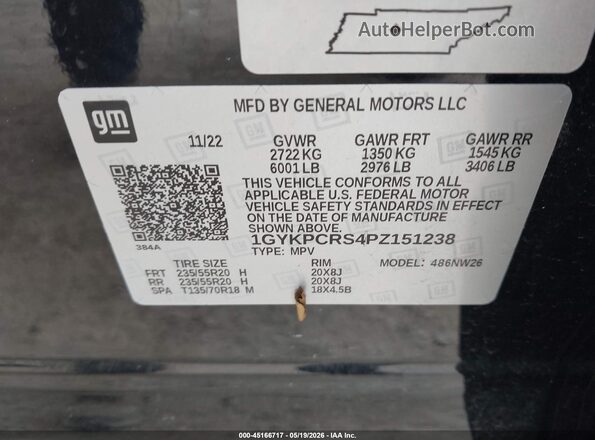 1GYKPCRS4PZ151238 2023 CADILLAC XT6 Black Вид підкапотного простору