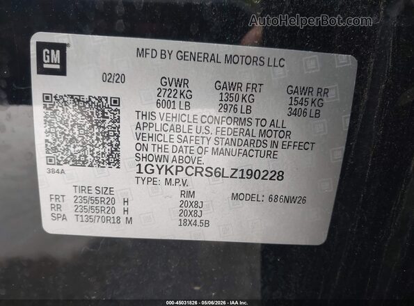 1GYKPCRS6LZ190228 2020 CADILLAC OTHER Black Շարժիչի բաժամունքի տեսք