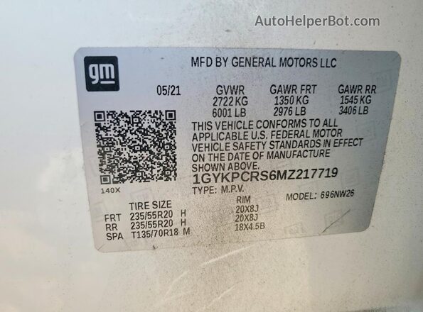 1GYKPCRS6MZ217719 2021 CADILLAC XT6 White Панорамний вид салону 360°