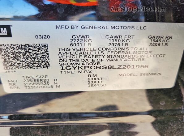 1GYKPCRS8LZ201956 2020 CADILLAC XT6 Black VIN sticker view