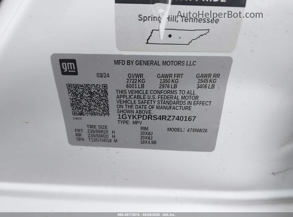 1GYKPDRS4RZ740167 2024 CADILLAC XT6 White Engine compartment view