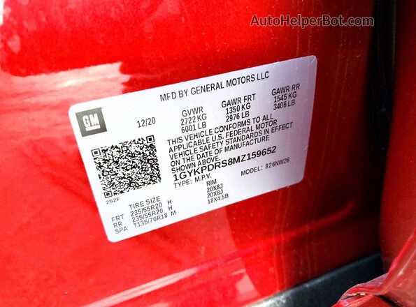 1GYKPDRS8MZ159652 2021 CADILLAC OTHER Red Вид наклейки з VIN-кодом