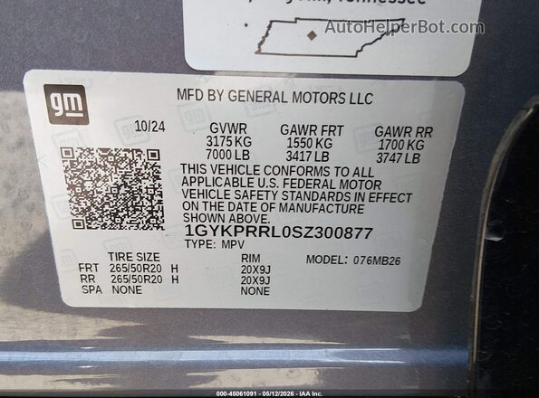 1GYKPRRL0SZ300877 2025 CADILLAC OTHER Gray Engine compartment view