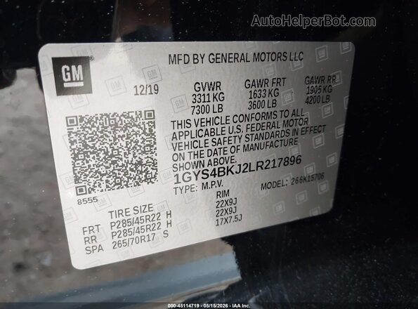 1GYS4BKJ2LR217896 2020 CADILLAC ESCALADE Черный Вид подкапотного пространства