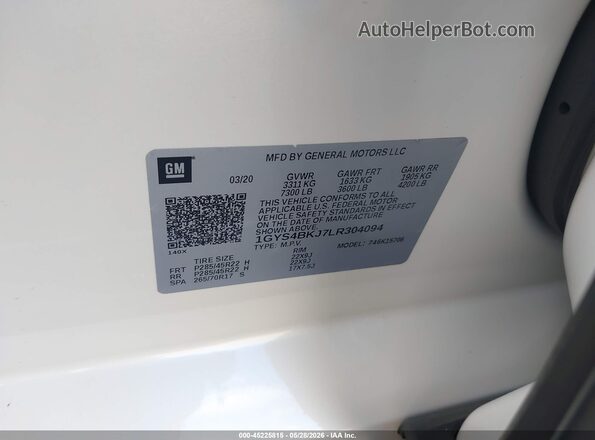 1GYS4BKJ7LR304094 2020 CADILLAC ESCALADE White Widok komory silnika
