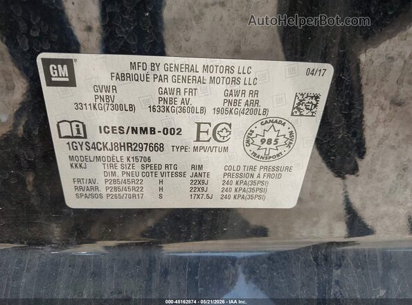 1GYS4CKJ8HR297668 2017 CADILLAC ESCALADE Black Engine compartment view