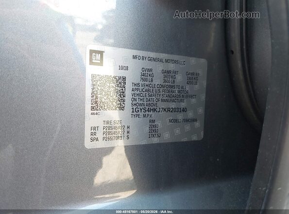 1GYS4HKJ7KR203140 2019 CADILLAC ESCALADE Silver Vista del compartimento del motor