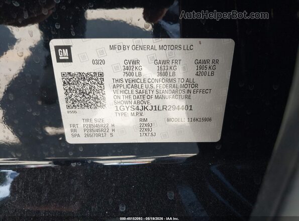 1GYS4JKJ1LR294401 2020 CADILLAC ESCALADE Black Widok komory silnika