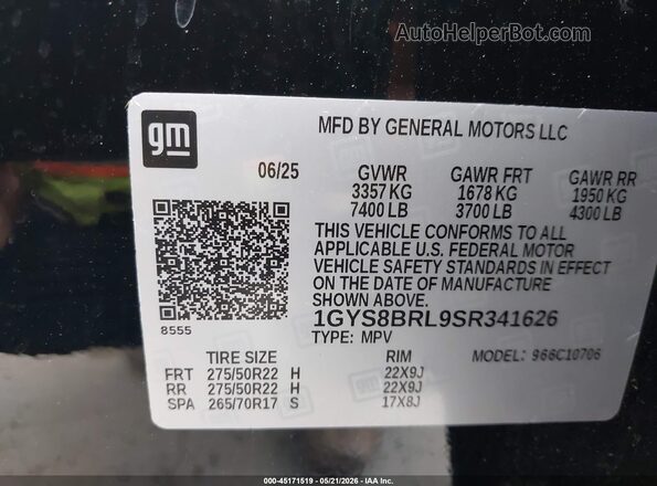 1GYS8BRL9SR341626 2025 CADILLAC ESCALADE Black Շարժիչի բաժամունքի տեսք