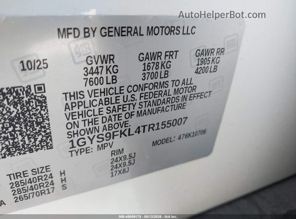1GYS9FKL4TR155007 2026 CADILLAC ESCALADE White Շարժիչի բաժամունքի տեսք