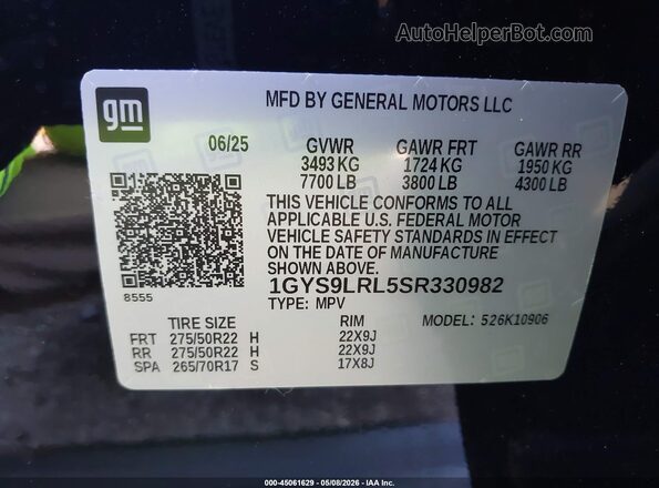 1GYS9LRL5SR330982 2025 CADILLAC ESCALADE Black Vista del compartimento del motor