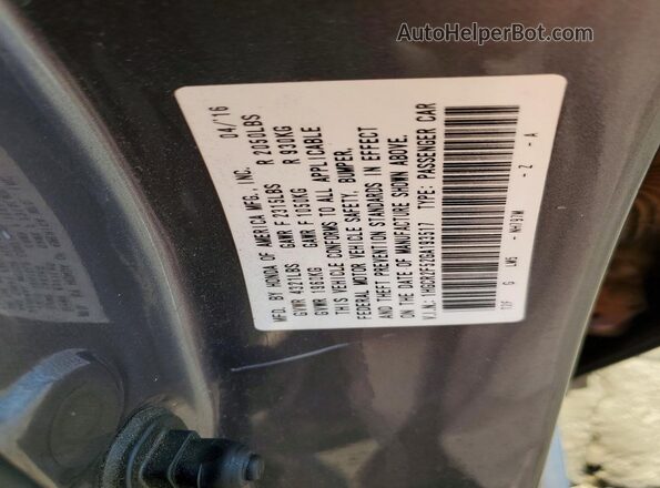 1HGCR2F52GA193517 2016 HONDA ACCORD Gray 