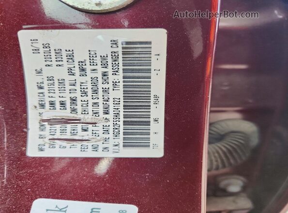 1HGCR2F55HA041622 2017 HONDA ACCORD Burgundy 