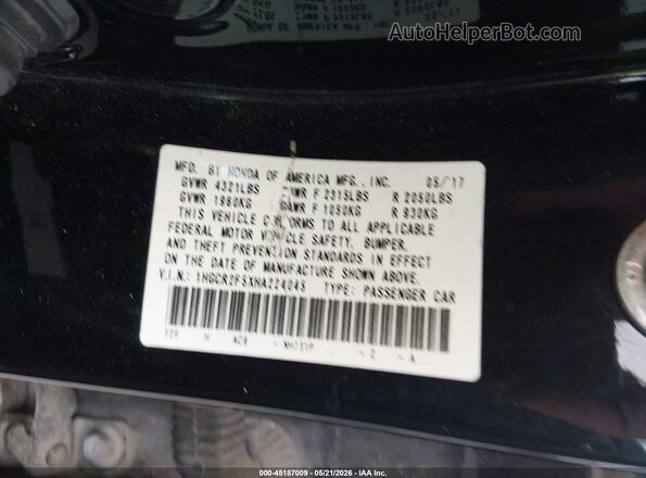 1HGCR2F5XHA224045 2017 HONDA ACCORD Black Вид підкапотного простору