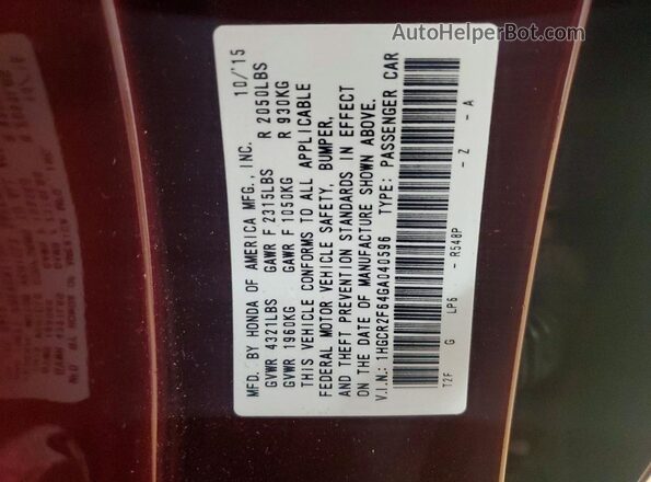 1HGCR2F64GA040596 2016 HONDA ACCORD Burgundy 
