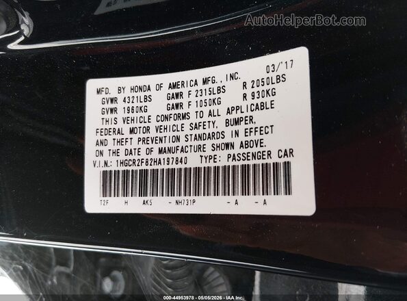 1HGCR2F82HA197840 2017 HONDA ACCORD Black 