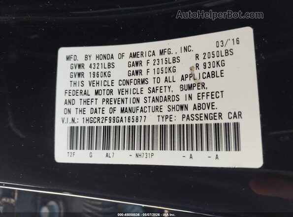 1HGCR2F99GA165877 2016 HONDA ACCORD Black 