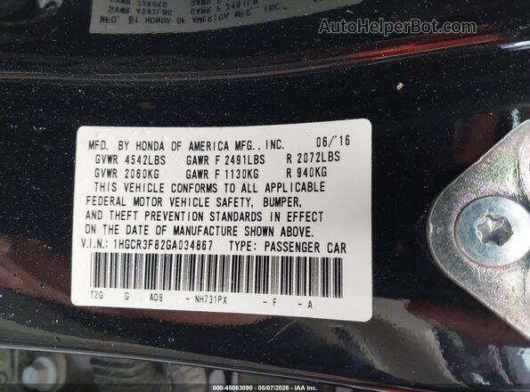 1HGCR3F82GA034867 2016 HONDA ACCORD Black 