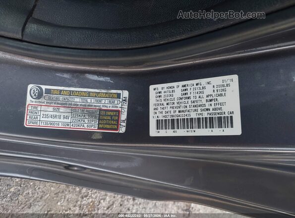 1HGCT2B83GA003435 2016 HONDA ACCORD Серый Вид подкапотного пространства