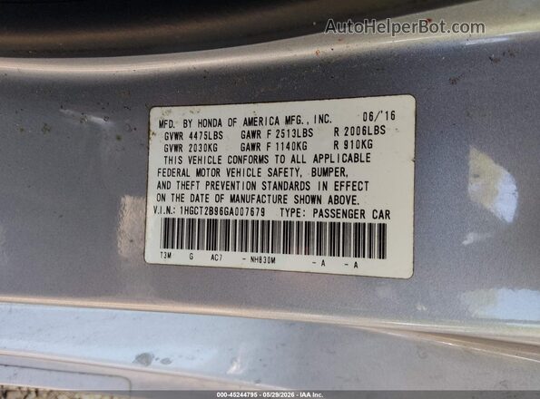 1HGCT2B96GA007679 2016 HONDA ACCORD Silver Շարժիչի բաժամունքի տեսք