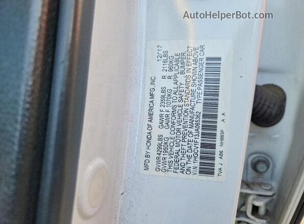 1HGCV1F13JA065362 2018 HONDA ACCORD White 