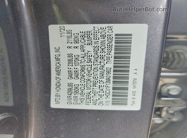 1HGCV1F13MA019602 2021 HONDA ACCORD Silver 