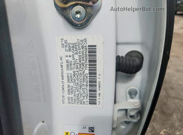 1HGCV1F14KA073472 2019 HONDA ACCORD Белый 