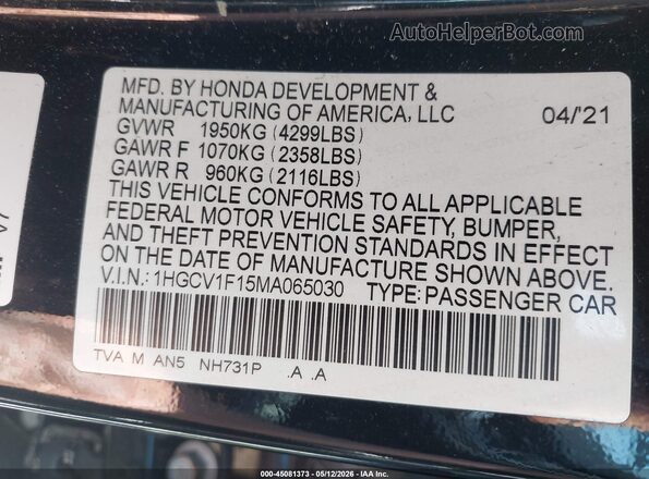 1HGCV1F15MA065030 2021 HONDA ACCORD Black Вид підкапотного простору