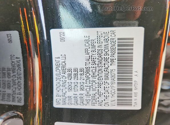 1HGCV1F16NA060775 2022 HONDA ACCORD Black Շարժիչի բաժամունքի տեսք