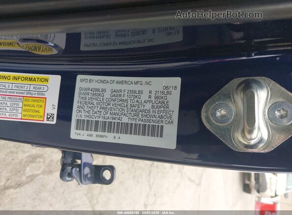 1HGCV1F19JA194142 2018 HONDA ACCORD Blue 