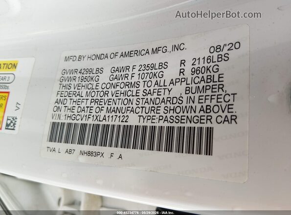 1HGCV1F1XLA117122 2020 HONDA ACCORD White Շարժիչի բաժամունքի տեսք
