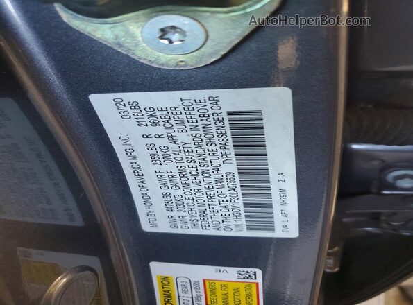 1HGCV1F30LA075609 2020 HONDA ACCORD Gray ძრავის განყოფილების ხედი