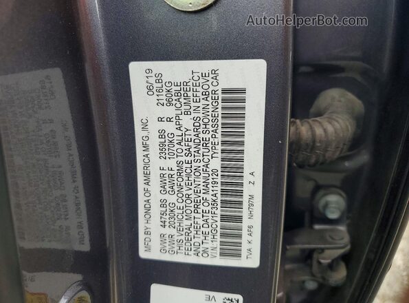 1HGCV1F35KA119120 2019 HONDA ACCORD Charcoal Вид підкапотного простору